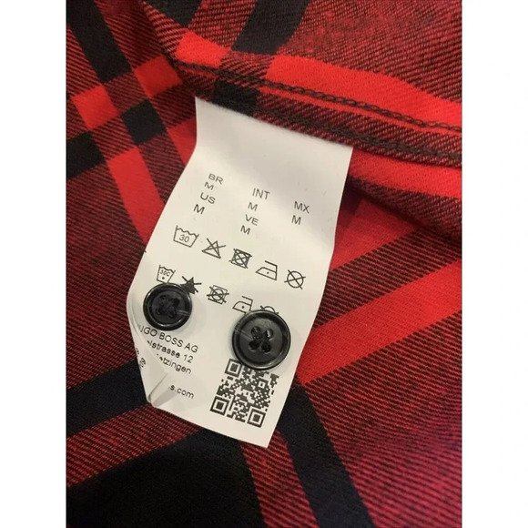 Hugo Boss Men's Red Plaid Ermann Long Sleeve Button Down Shirt Medium NWT - Picture 9 of 10